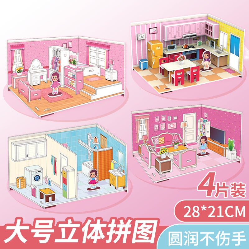 Children'S Jigsaw Puzzle Three-Dimensional 3D Model Hand-Assembled House Girls Educational Early Education Toys Creative Gift - Image 3
